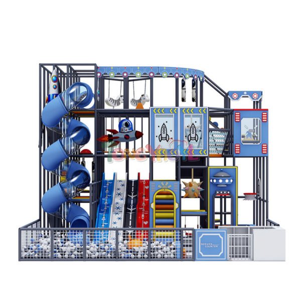 90 Squares Custom Indoor Playground Multi Level Indoor Playground Maze Rocket Theme